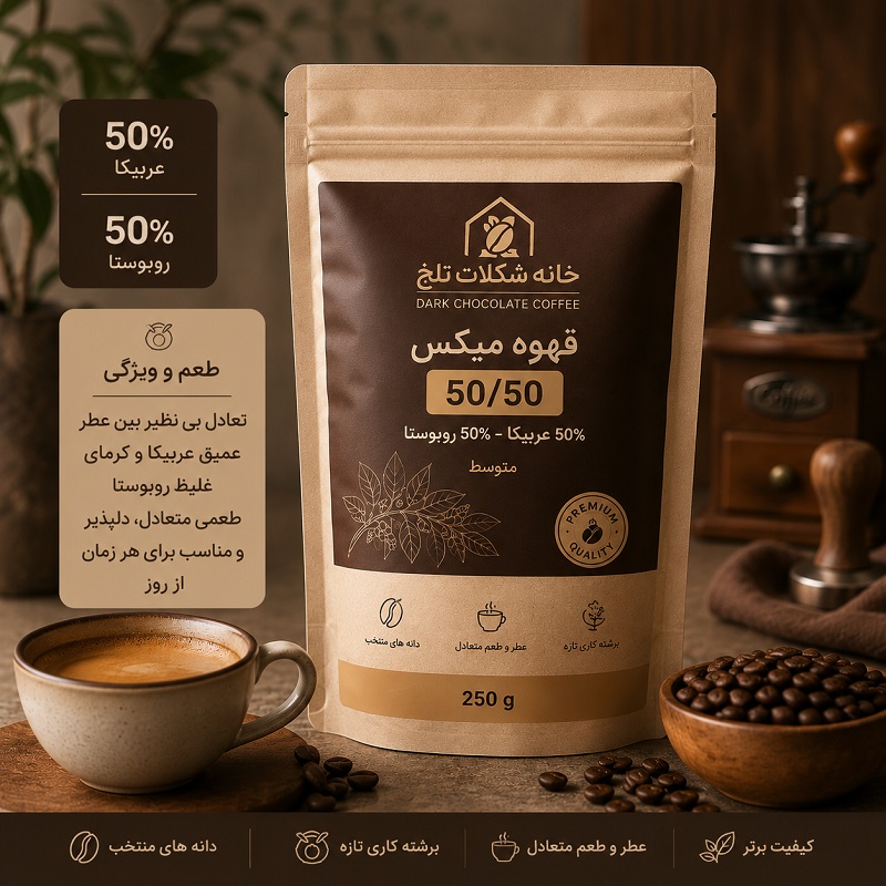 دانه قهوه میکس 50٪ عربیکا 50٪ روبوستا