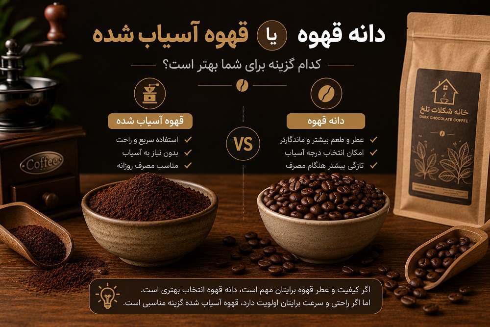 قهوه آسیاب شده یا دانه قهوه؛ مقایسه و راهنمای انتخاب