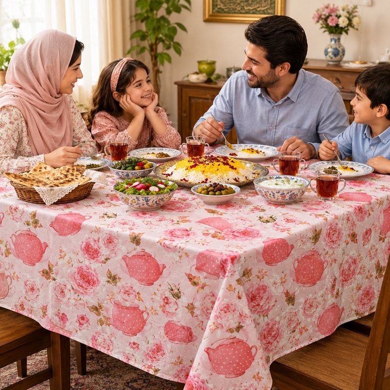 سفره پارچه ای مخمل ضدآب و ضدلک پشت لاستیکی